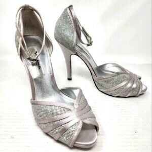 Nina Silver Glitter Formal Heels Leather Heels Wedding Formal Party Size 8.5‎
